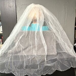 Elegant White Bridal Veil with Beaded Edge